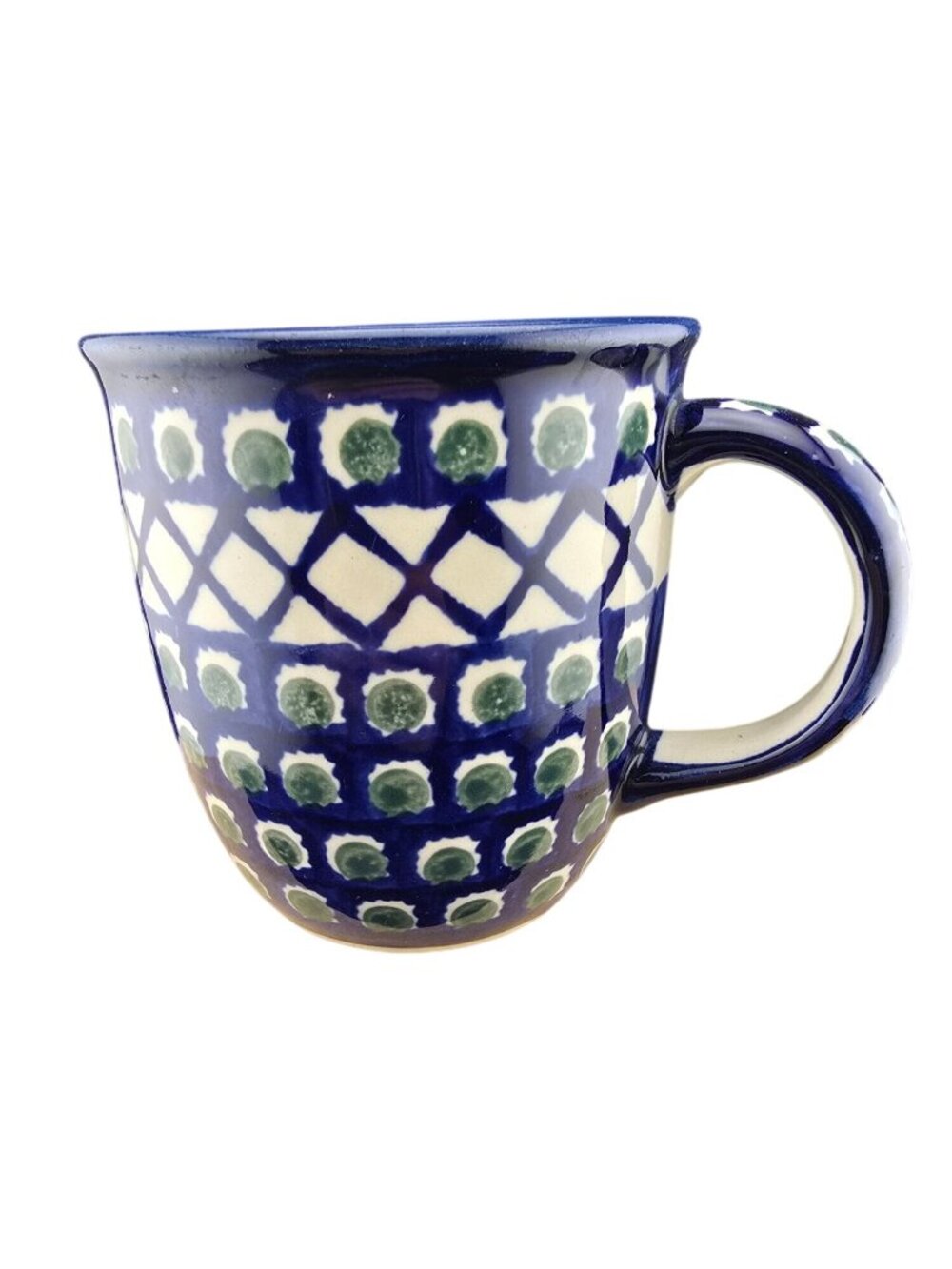 Vintage Boleslawiec Polish Pottery Handmade Ceramic Mug Blue & Green 12 Oz